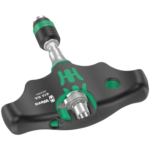 Wera 416 RA T-handle bitholding screwdriver with ratchet function and Rapidaptor quick-release chuck, 1/4" x 45 mm (series photo)