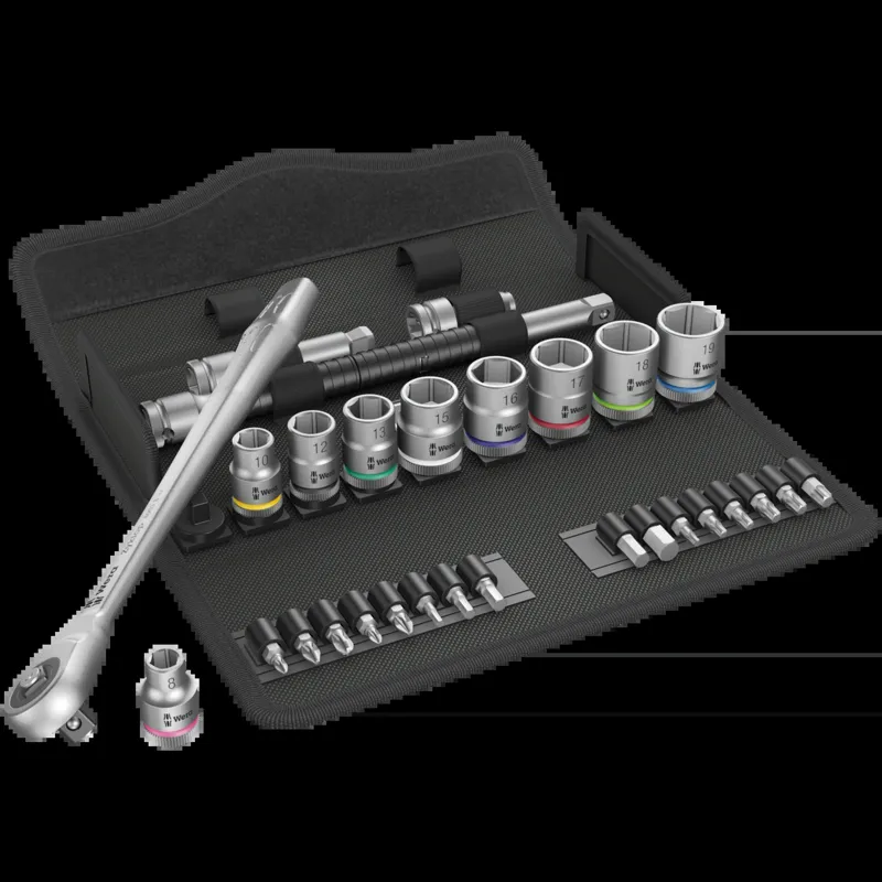 8100 SB 7 Zyklop Metal Ratchet Set with push-through square, 3/8" drive, metric