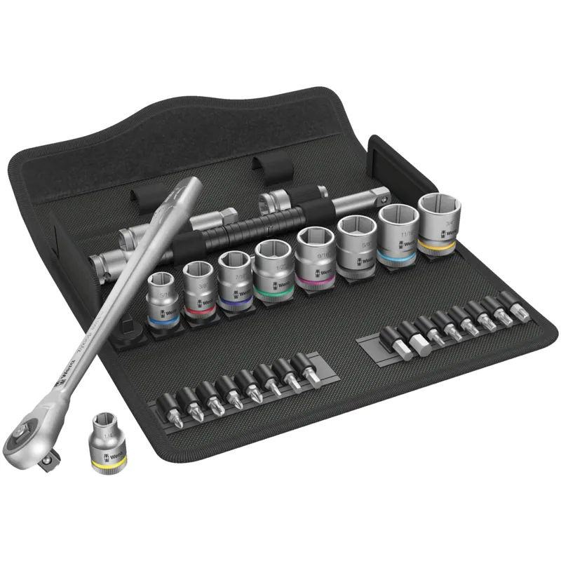 8100 SB 10 Zyklop Metal Ratchet Set with push-through square, 3/8" drive, imperial