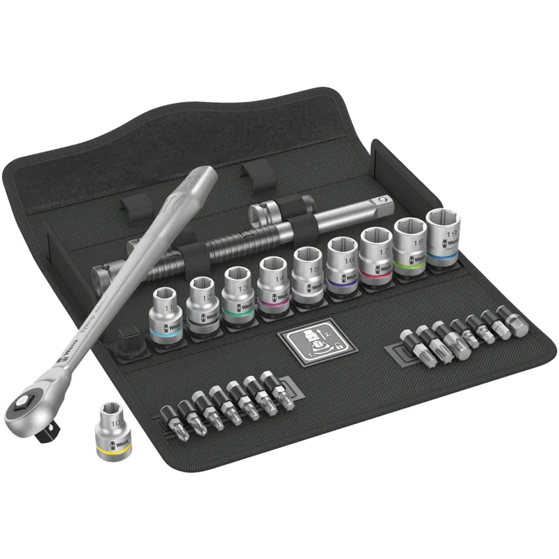 8100 SC 7 Zyklop Metal Ratchet Set with push-through square, 1/2" drive, metric