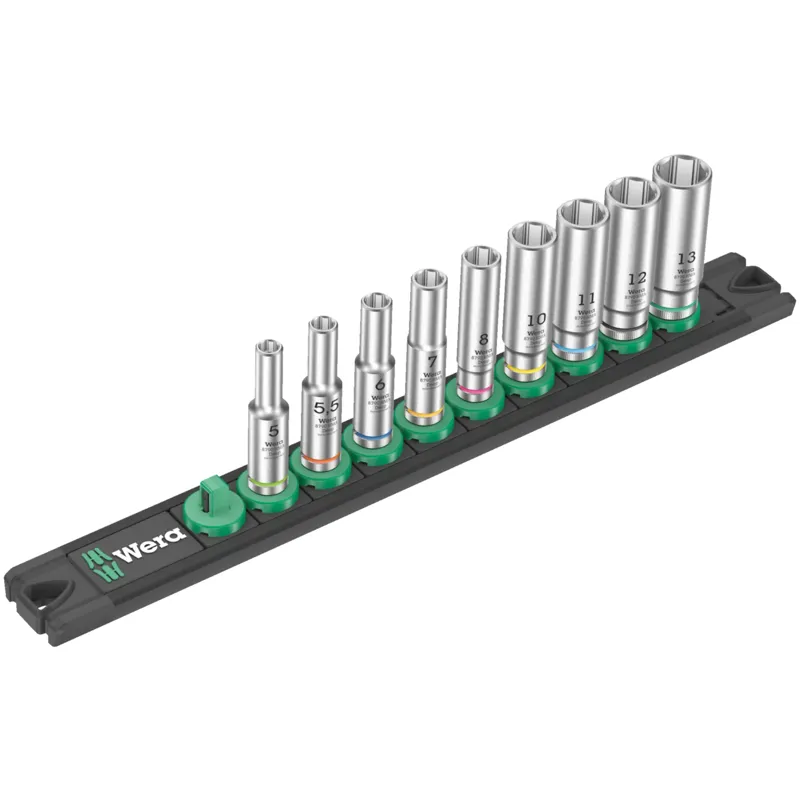 Magnetic socket rail A Deep 1 socket set, 1/4" drive