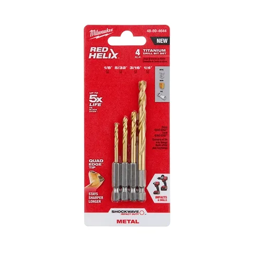 4PC SHOCKWAVE Impact Duty RED HELIX Titanium Drill Bit Set