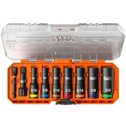 KNECT Deep-Well 3/8-Inch Drive Impact Socket Set, SAE, 9-Piece